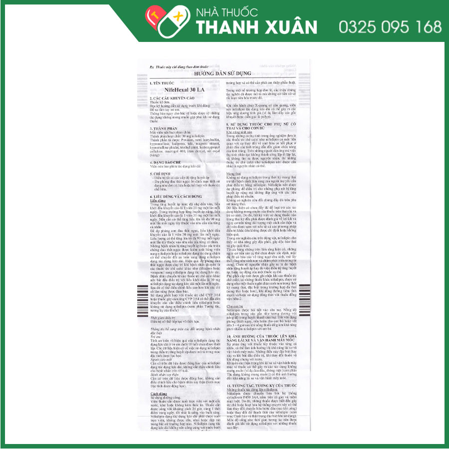 NifeHexal 30 LA điều trị đau thắt ngực, tăng huyết áp, hội chứng Raynaud